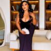 Premium Velvet Off-Shoulder Dress - Deep Plum