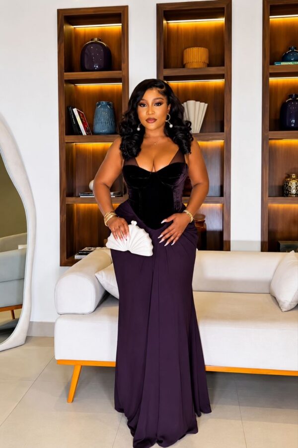 Premium Velvet Off-Shoulder Dress - Deep Plum