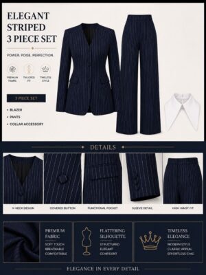 Premium Three-Piece Pinstripe Blazer Set