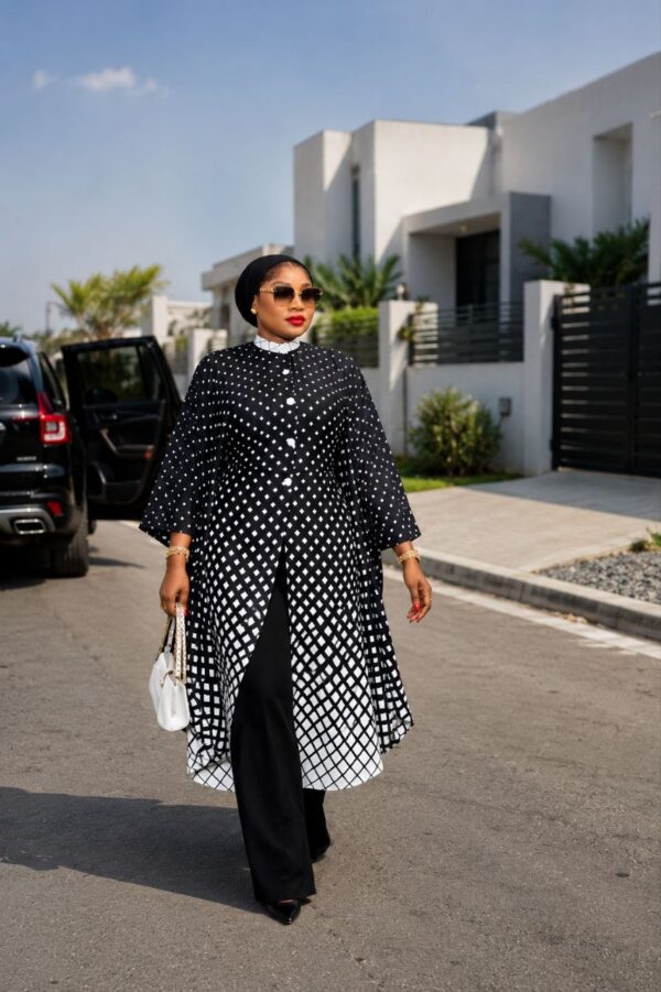 Premium Black Polka Dot Kimono & Pants Set