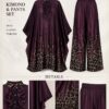 Premium Plum Kimono Set with Leopard Print Pants