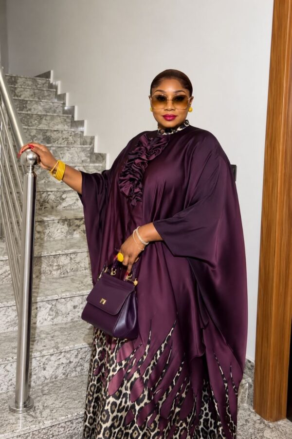 Premium Plum Kimono Set with Leopard Print Pants