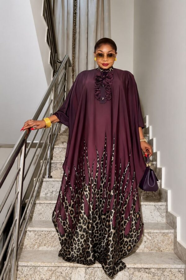 Premium Plum Kimono Set with Leopard Print Pants