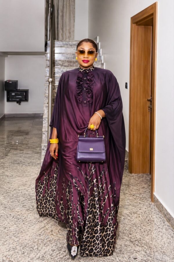 Premium Plum Kimono Set with Leopard Print Pants
