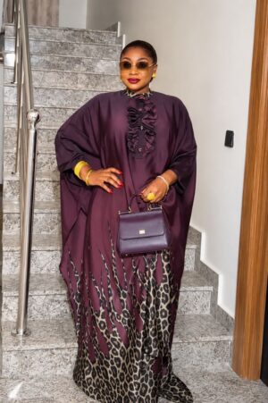 Premium Plum Kimono Set with Leopard Print Pants