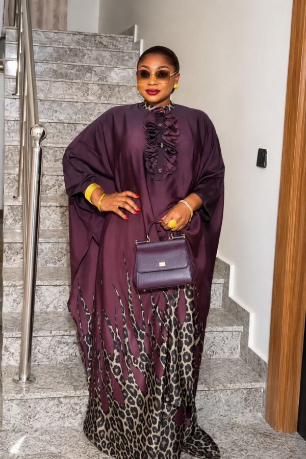 Premium Plum Kimono Set with Leopard Print Pants