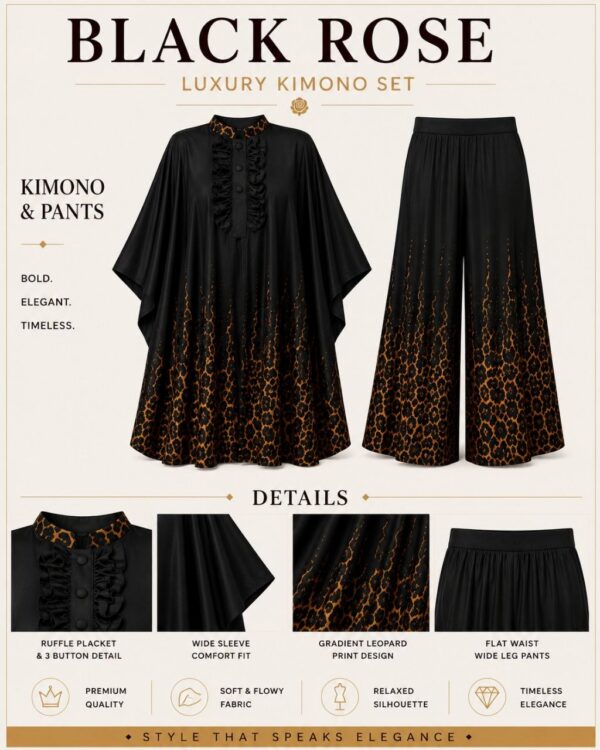 Premium Black Kimono Pants Set