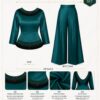Premium Green Satin Two-Piece Evening Set with Embellished Details