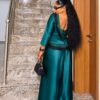 Premium Green Satin Two-Piece Evening Set with Embellished Details