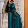Premium Green Satin Two-Piece Evening Set with Embellished Details