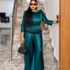 Premium Green Satin Two-Piece Evening Set with Embellished Details