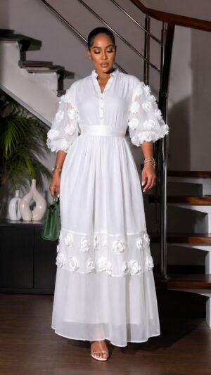 Premium White Floral Maxi Dress - Wholesale