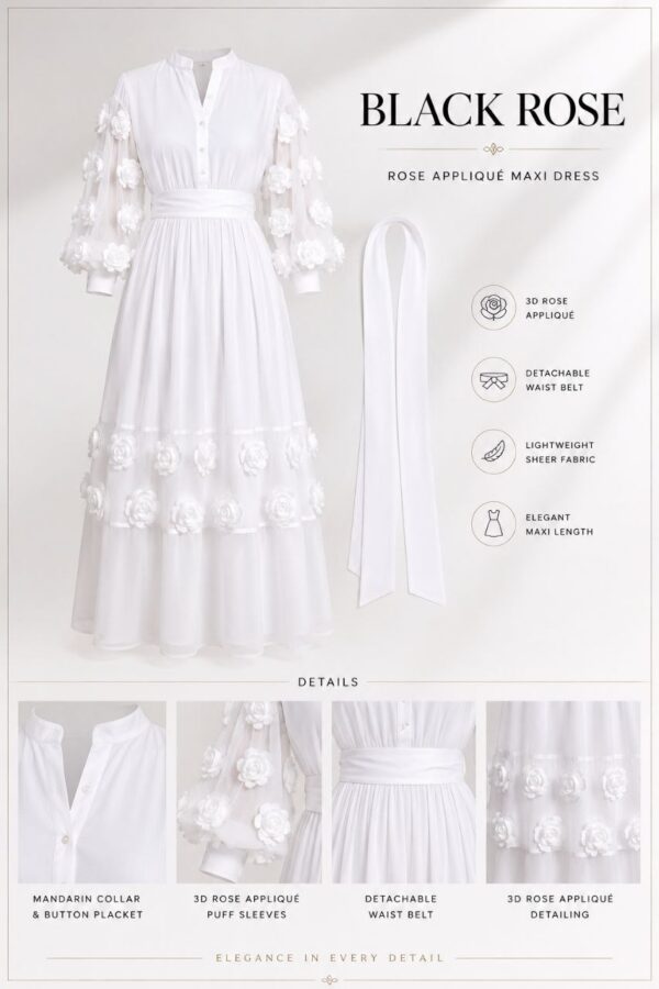 Premium White Floral Appliqué Maxi Dress