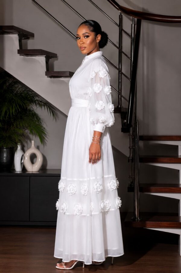 Premium White Floral Appliqué Maxi Dress