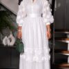Premium White Floral Appliqué Maxi Dress