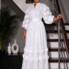Premium White Floral Appliqué Maxi Dress