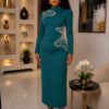 Premium Red Long Sleeve Midi Dress with Embellishments