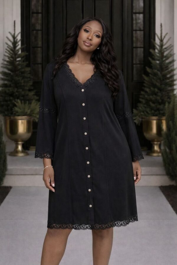 Premium Black Lace Button Dress