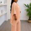 Elegant Two-Piece Pleated Set - Peach Nude