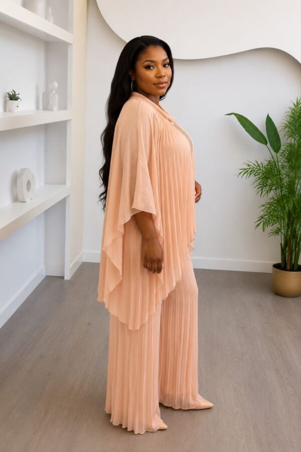 Elegant Two-Piece Pleated Set - Peach Nude
