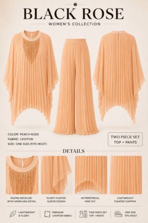 Elegant Two-Piece Pleated Set - Peach Nude