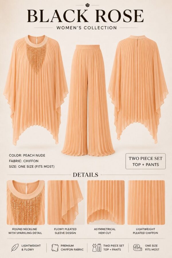 Elegant Two-Piece Pleated Set - Peach Nude