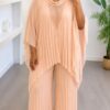 Elegant Two-Piece Pleated Set - Peach Nude