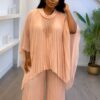 Elegant Two-Piece Pleated Set - Peach Nude