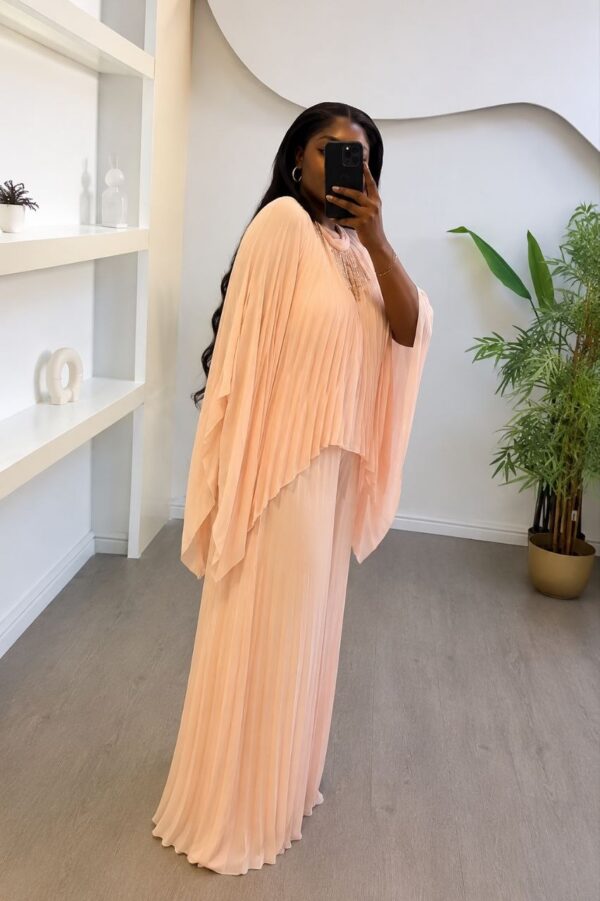 Elegant Two-Piece Pleated Set - Peach Nude