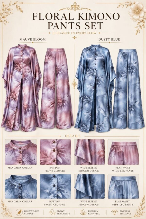 Premium Satin Kimono & Pants Set - Wholesale