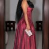 Premium Burgundy Strapless Evening Dress - Wholesale