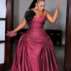 Premium Burgundy Strapless Evening Dress - Wholesale
