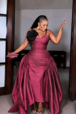 Premium Burgundy Strapless Evening Dress - Wholesale