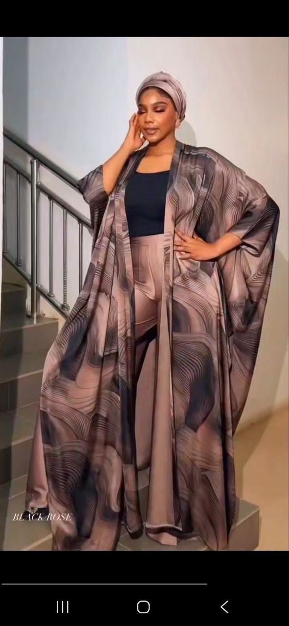 Premium Taupe Kimono & Pants Set - Wholesale Fashion