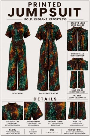 Premium Printed Jumpsuit - Emerald Green Multicolor