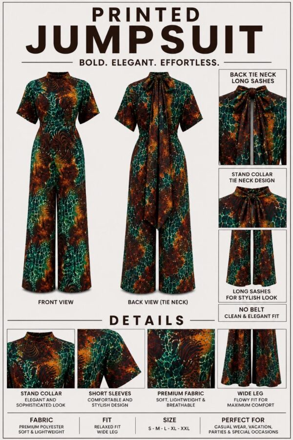 Premium Printed Jumpsuit - Emerald Green Multicolor