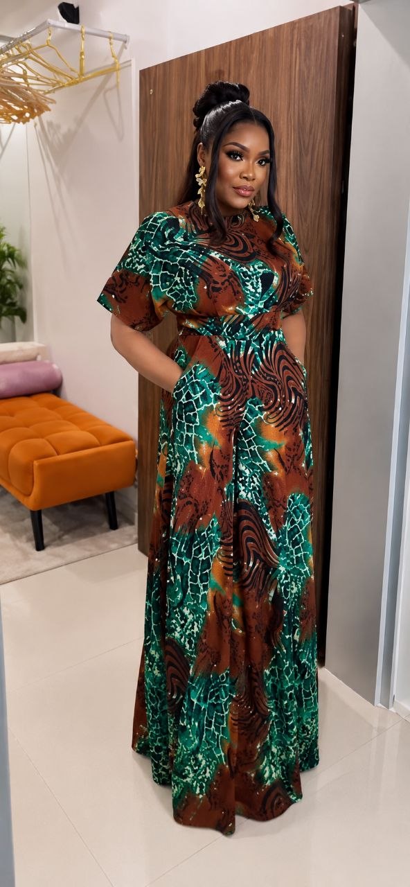 Premium Printed Jumpsuit - Emerald Green Multicolor