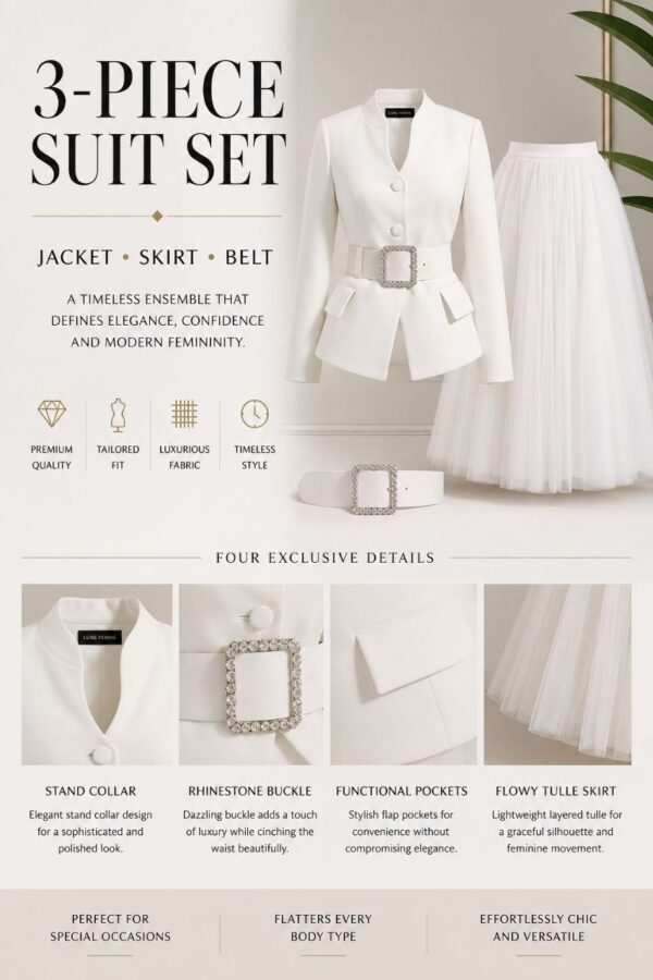 Premium White Three-Piece Formal Suit Set