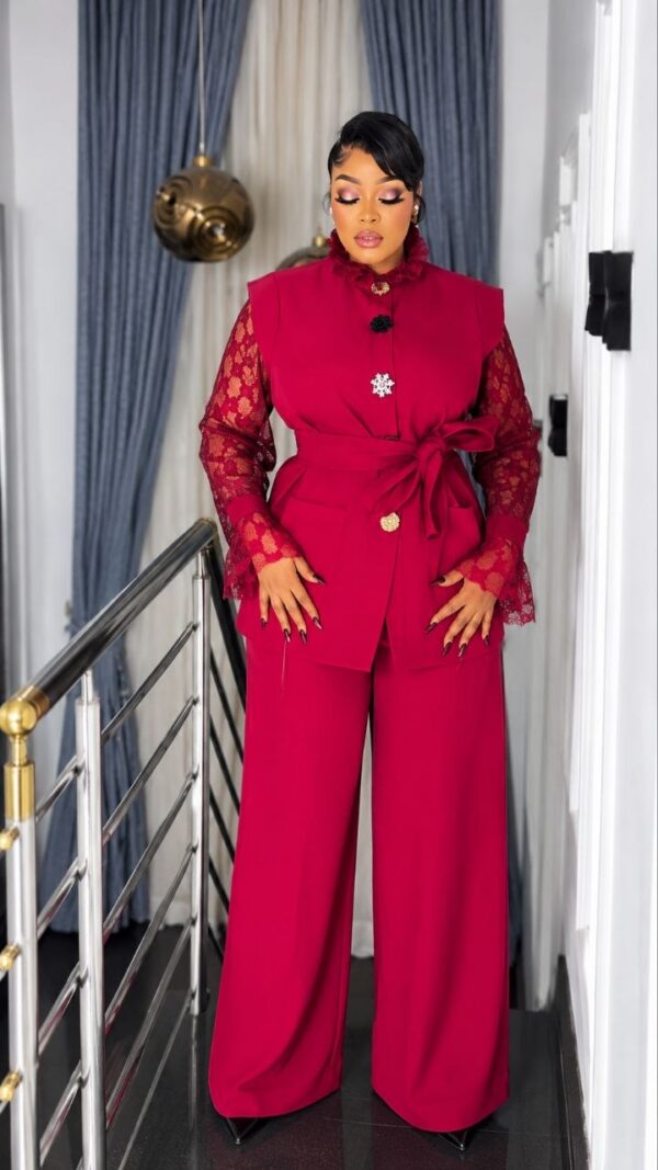 Premium Red 4-Piece Formal Set with Lace Top & Vest Jacket