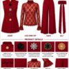 Premium Red 4-Piece Formal Set with Lace Top & Vest Jacket