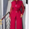 Premium Red 4-Piece Formal Set with Lace Top & Vest Jacket