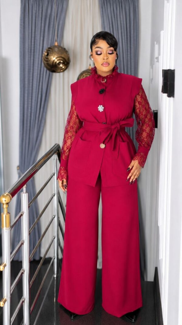 Premium Red 4-Piece Formal Set with Lace Top & Vest Jacket