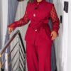 Premium Red 4-Piece Formal Set with Lace Top & Vest Jacket