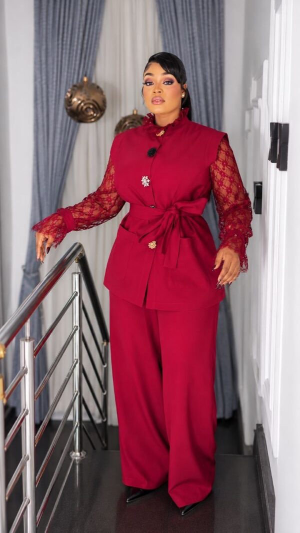 Premium Red 4-Piece Formal Set with Lace Top & Vest Jacket
