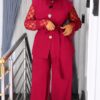 Premium Red 4-Piece Formal Set with Lace Top & Vest Jacket