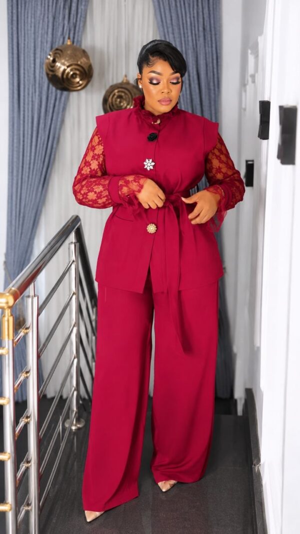Premium Red 4-Piece Formal Set with Lace Top & Vest Jacket
