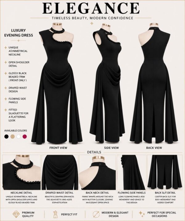 Premium Black Studded One-Shoulder Dress