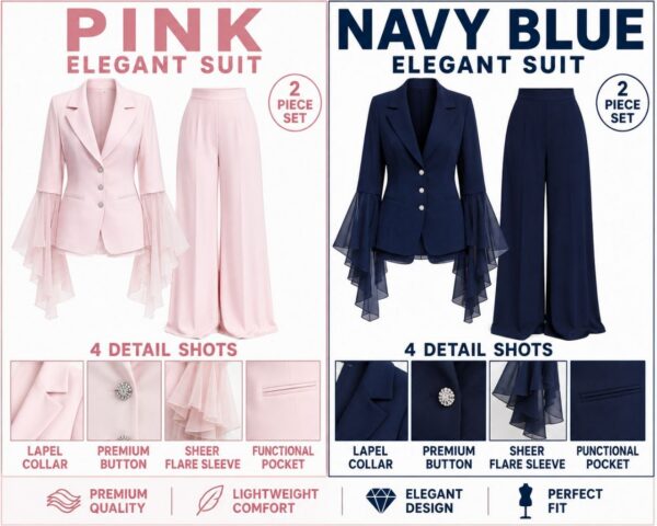 Navy Blue Two-Piece Blazer Suit Set
