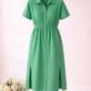 Black Button-Front Tiered Shirt Dress