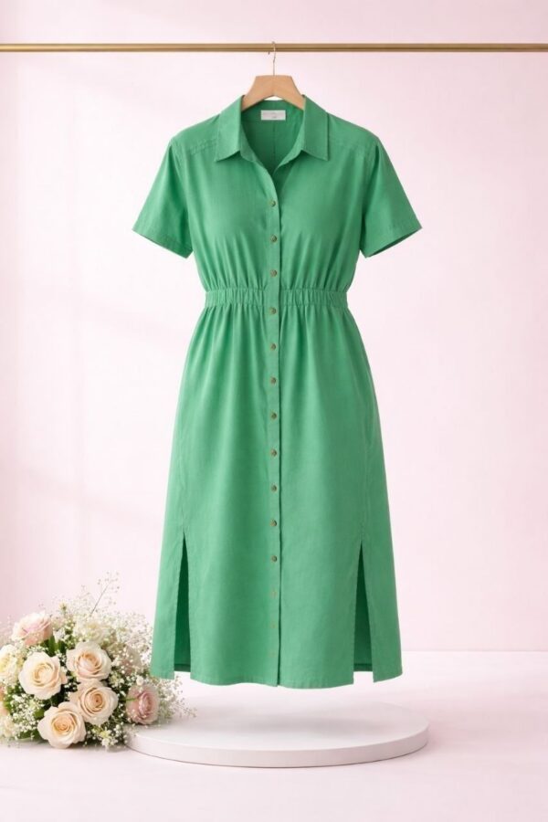 Black Button-Front Tiered Shirt Dress